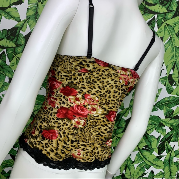 Retro Y2K Donna L'Oren Top Women's Size M/L Leopard Print 2000s Sexy Lounge - Picture 5 of 8